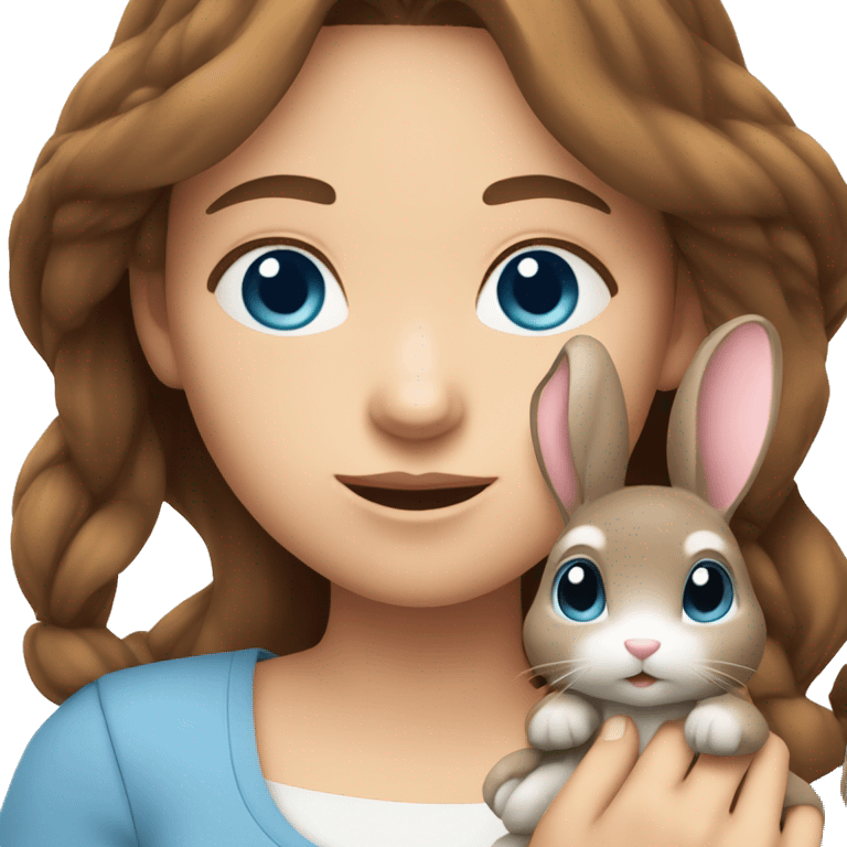 Girl whit brown hair blue eyes holding a rabit  emoji