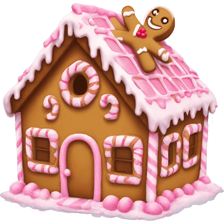 gingerbread house with pink ice ing  emoji