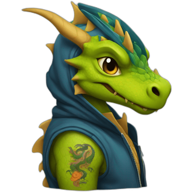 Dragon with tattoos wearing hoodie emoji