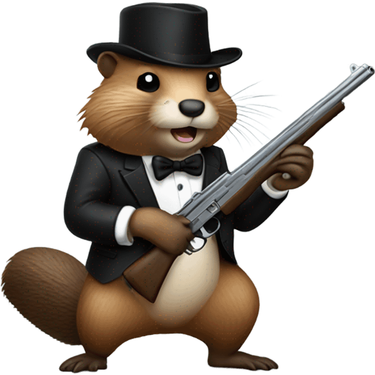 Beaver with tuxedo and gun emoji