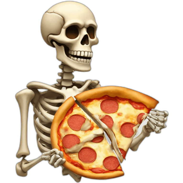 a skeleton holding a slice of pizza emoji