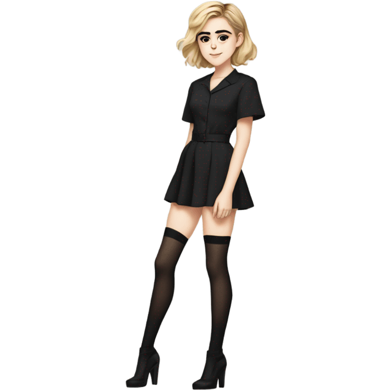 Anime version of Kiernan Shipka in 20denier black thigh highs and platform high heel sandals emoji