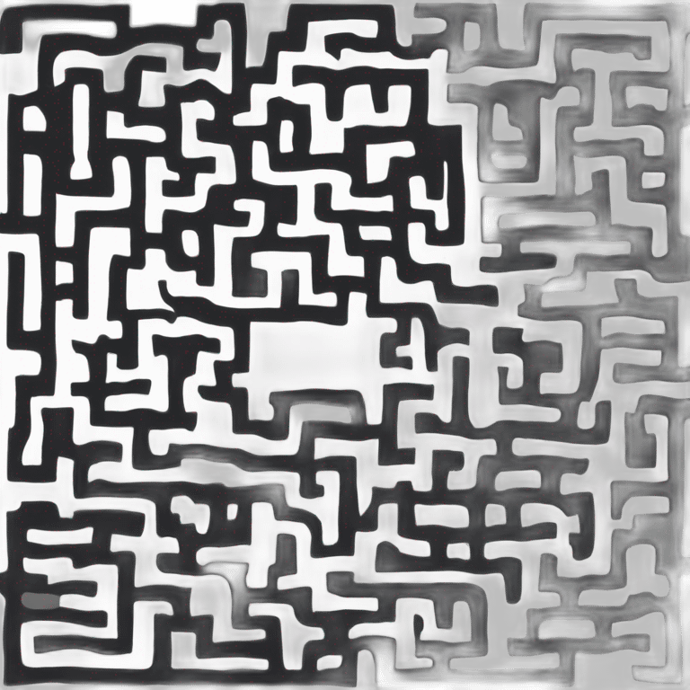 create a maze like structure that represent computers. must be only black and white colors. should be simplistic 2d logo with solid colors emoji