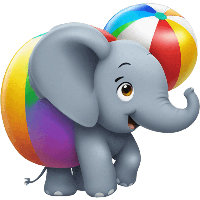 An elephant playing with the beach ball emoji