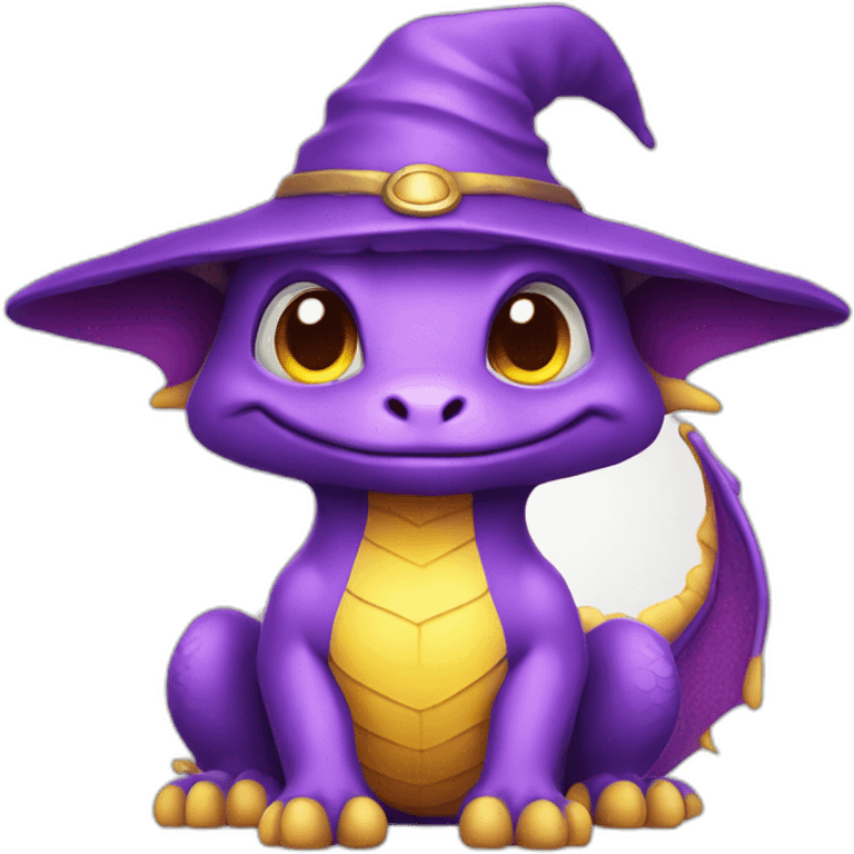 cute purple dragon with yellow eyes wearing wizard hat emoji