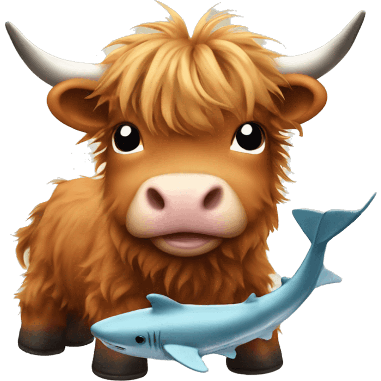 baby highland cow with shark sliders emoji