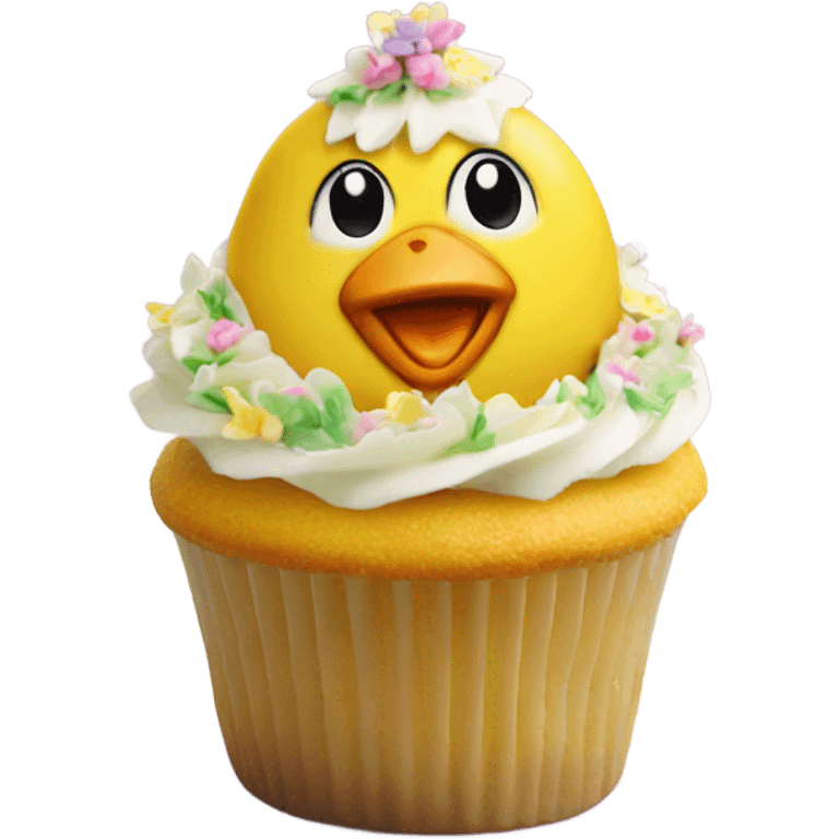 beautifully decorated Easter chick cupcake emoji