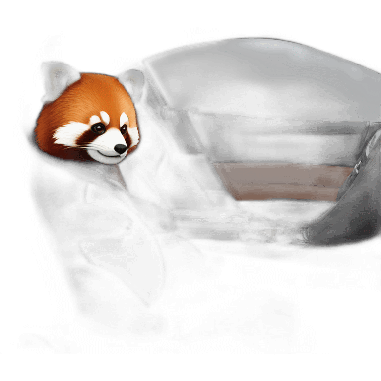 Red panda sitting in driver’s seat of a black Aston Martin emoji