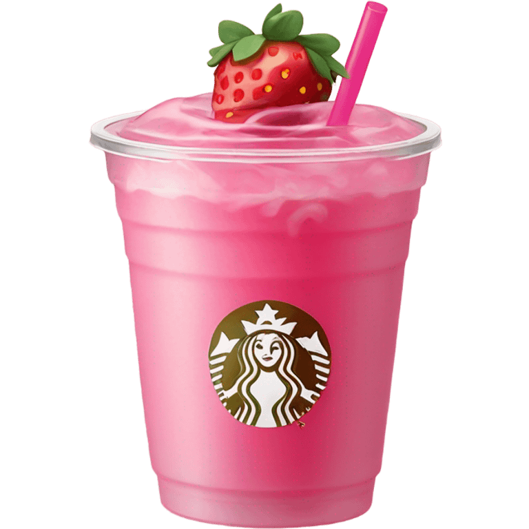 Starbucks Pink drink clear cup with strawberry’s emoji