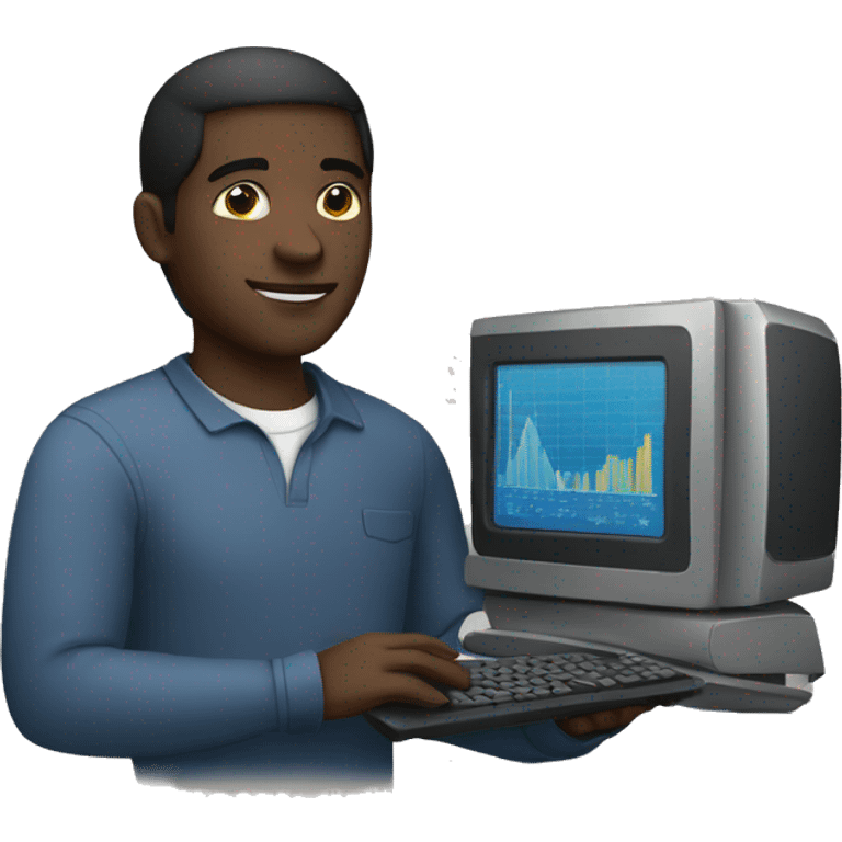 Black man holding a computer with charts  emoji