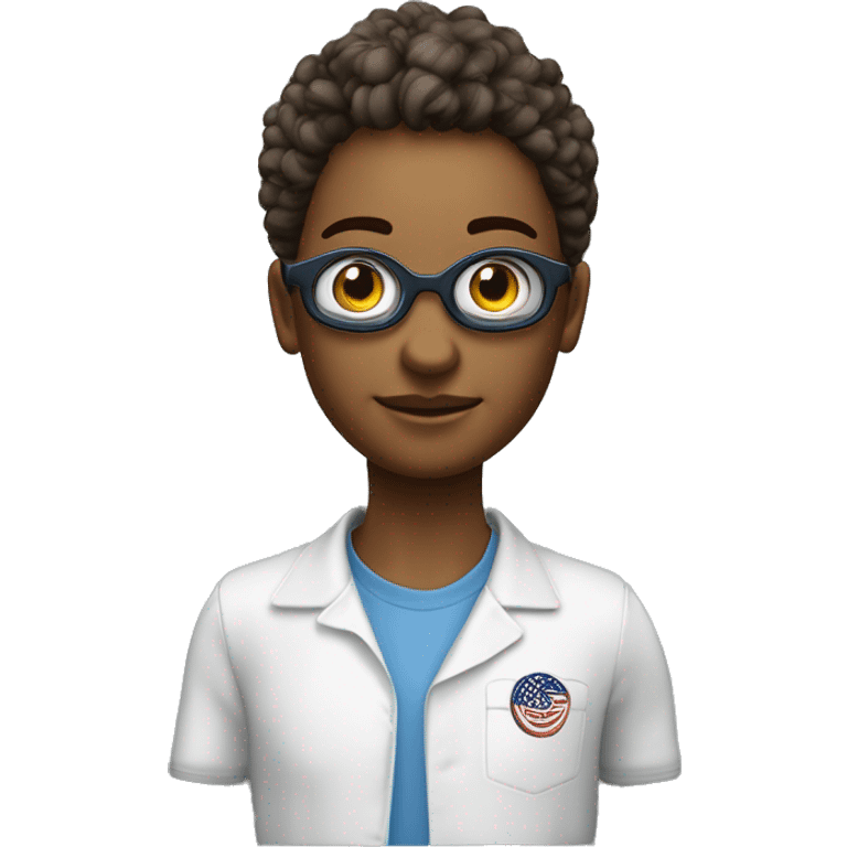 rapariga olhos azuis, cabelo ruivo aloirado, usa oculos redondos, pele branca, é engenheira informatica, avatar 3D emoji