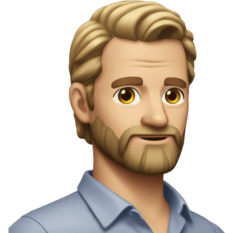 middle aged english man, short slicked back hair dark blonde, dark blonde medium length size full beard, in a smart unbuttoned shirt. emoji