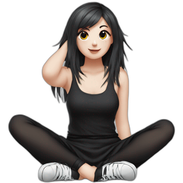 curvy emo girl sits on the floor straight view hands up black skirt белые трусики emoji