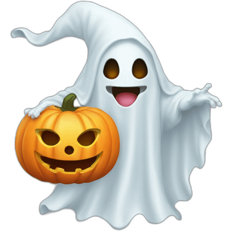 Friendly Ghost with pumpkin lantern emoji