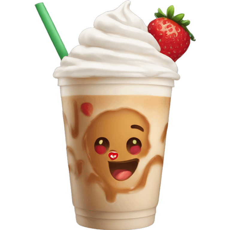 Iced caramel latte with strawberry  emoji