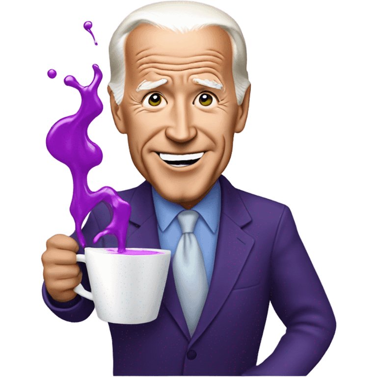 biden with purple liquid spilling out of white cup emoji