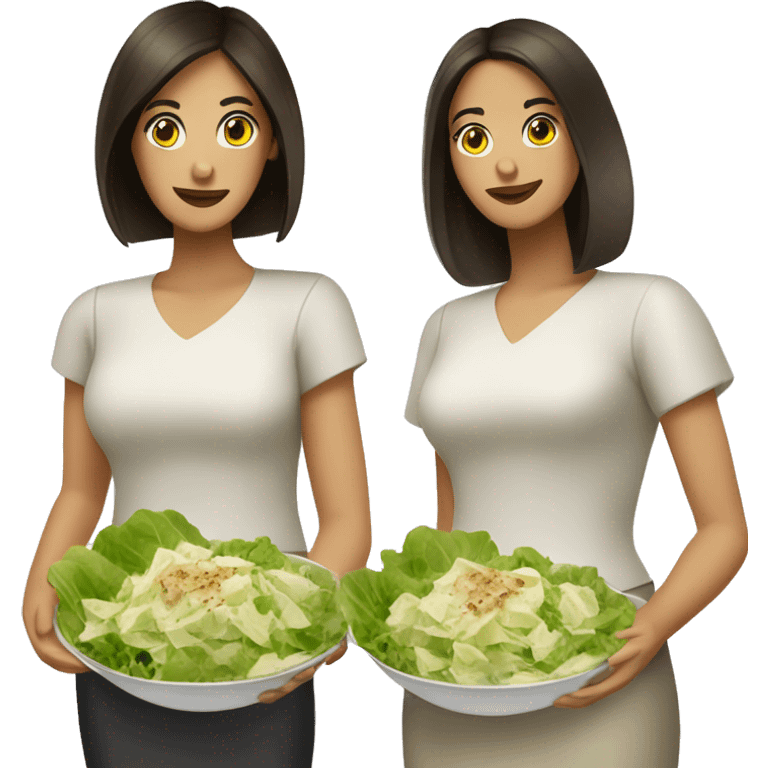 two brunettes who love caesar salad emoji