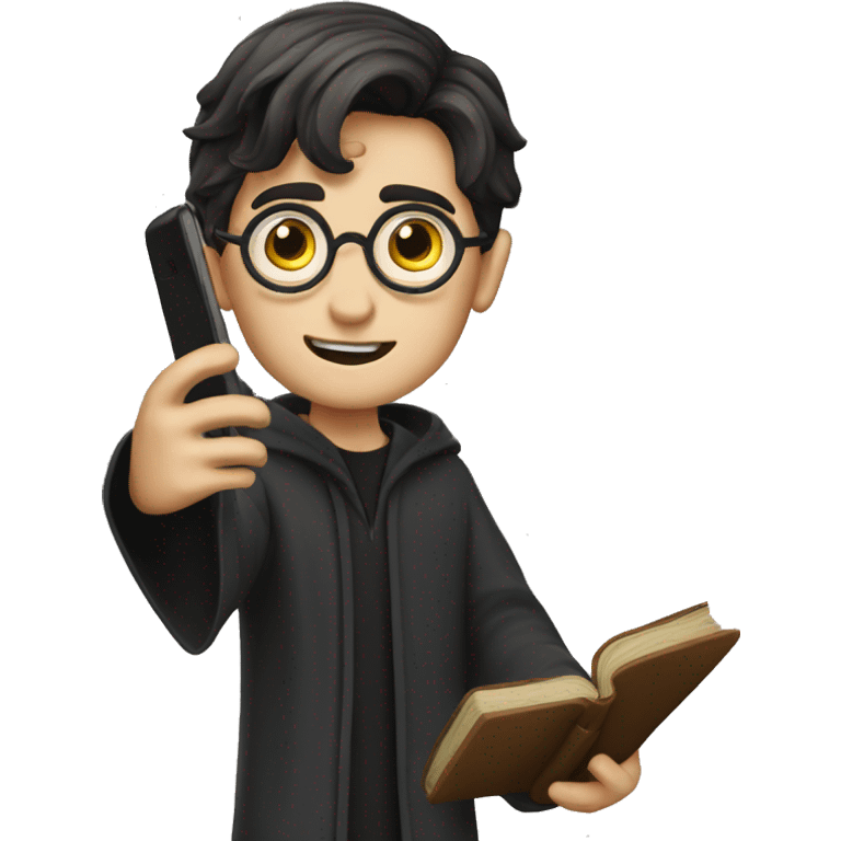 Harry potter using a phone emoji