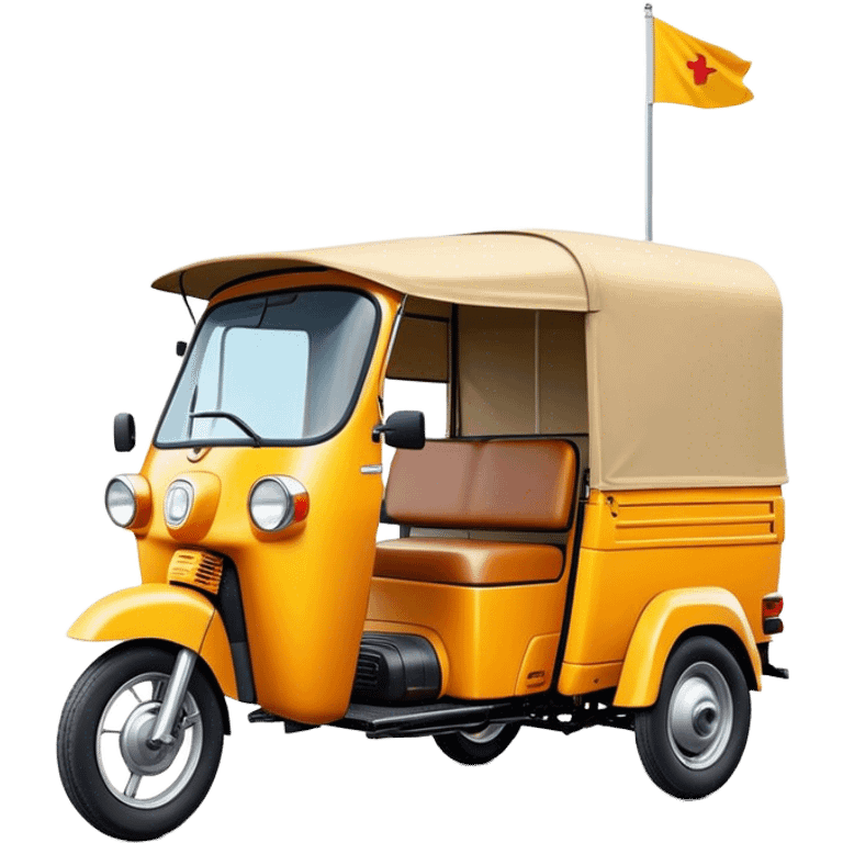 Cinematic Realistic Tuk Tuk Emoji, depicted as a vibrant iconic three-wheeled vehicle with bold colors and a compact design, rendered with crisp textures and dynamic urban lighting that captures its quintessential Thai charm. emoji