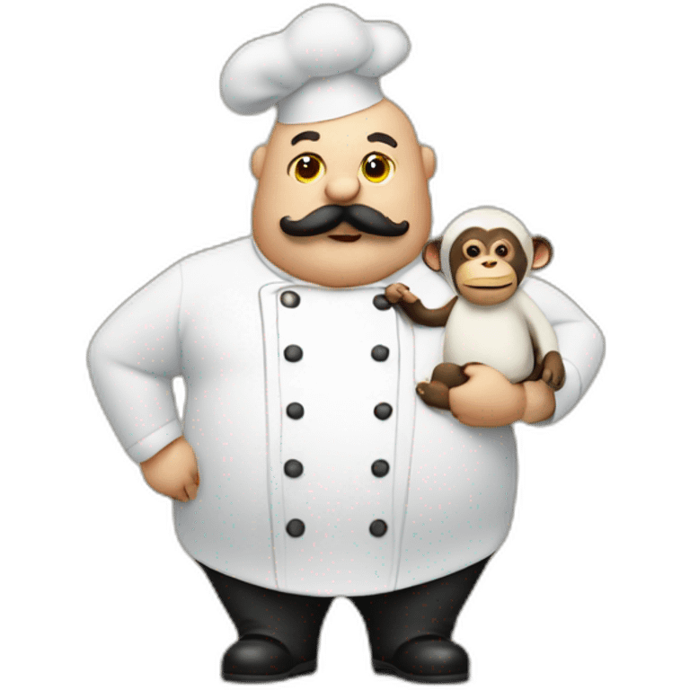 fat bald chef with mustache and monkey friend emoji