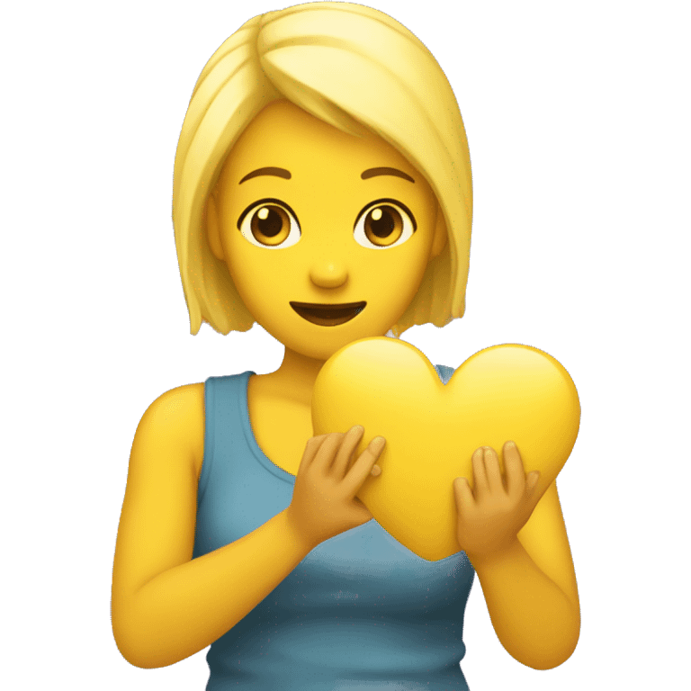 yellow skin yellow hair woman holding in her hand heart emoji