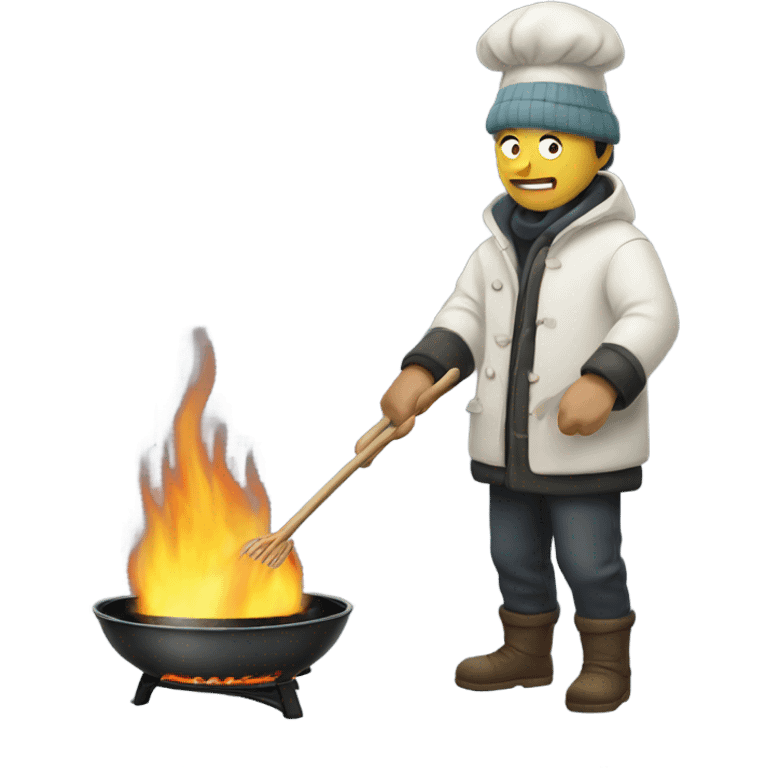 Man cooking with a wok in the winter  emoji