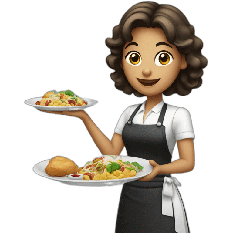 female waiter showing plates of food emoji