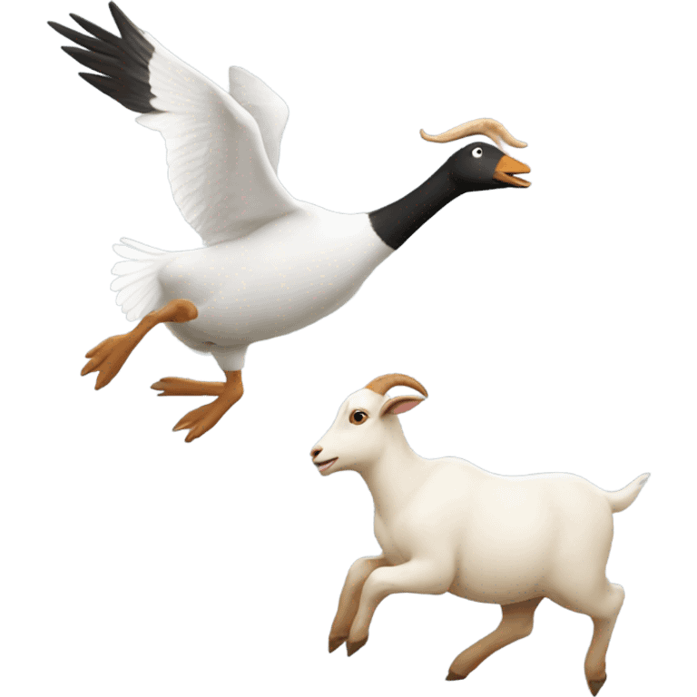 Goose chasing a goat emoji