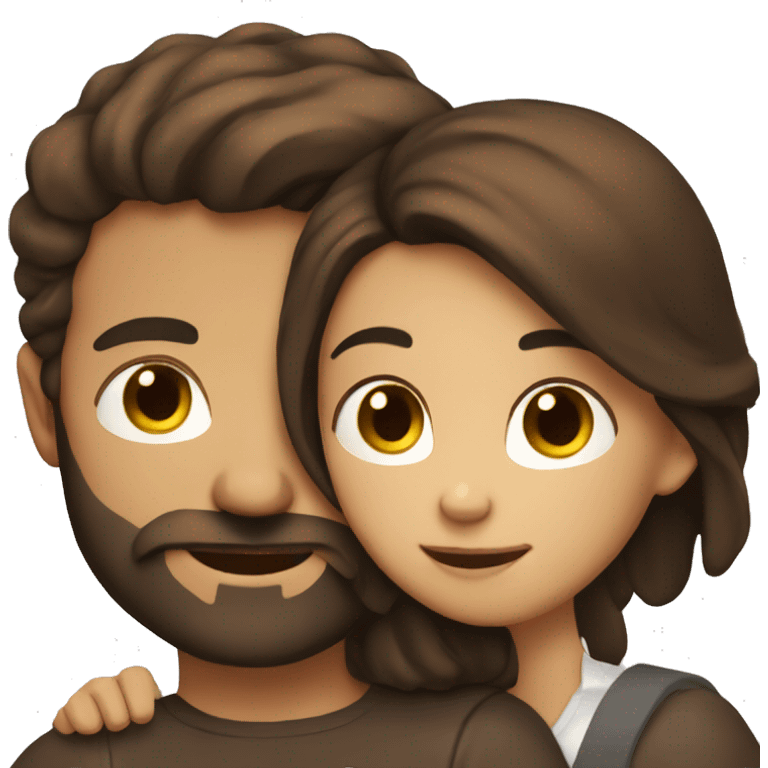 man with brown beard hugging girl with dark brown hair emoji