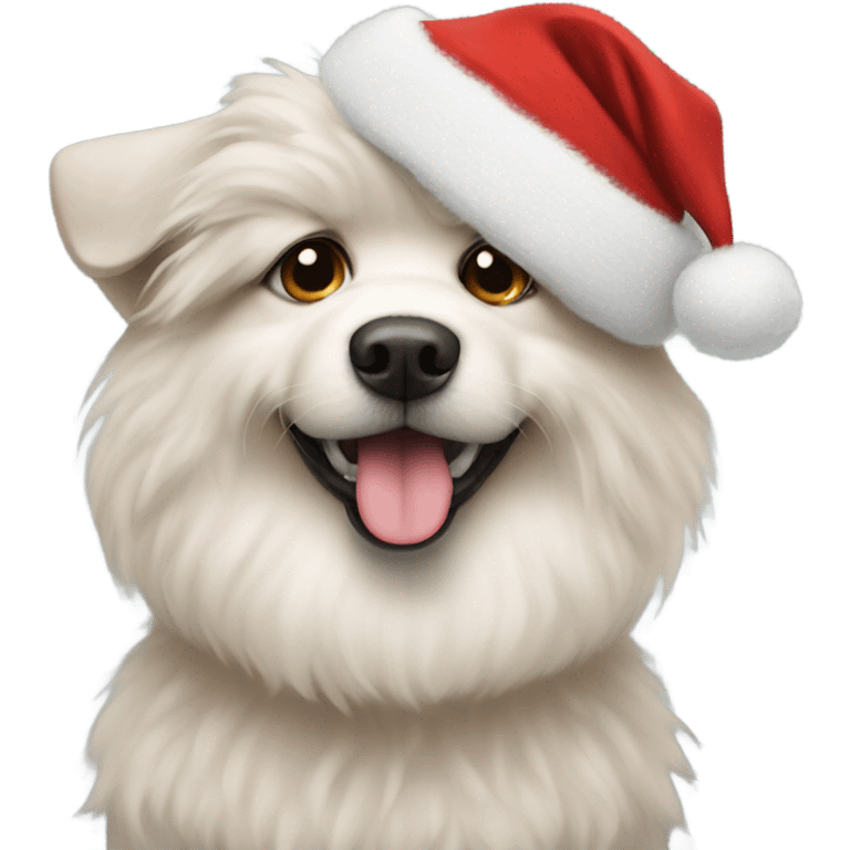 Fluffy dog with Santa hat emoji