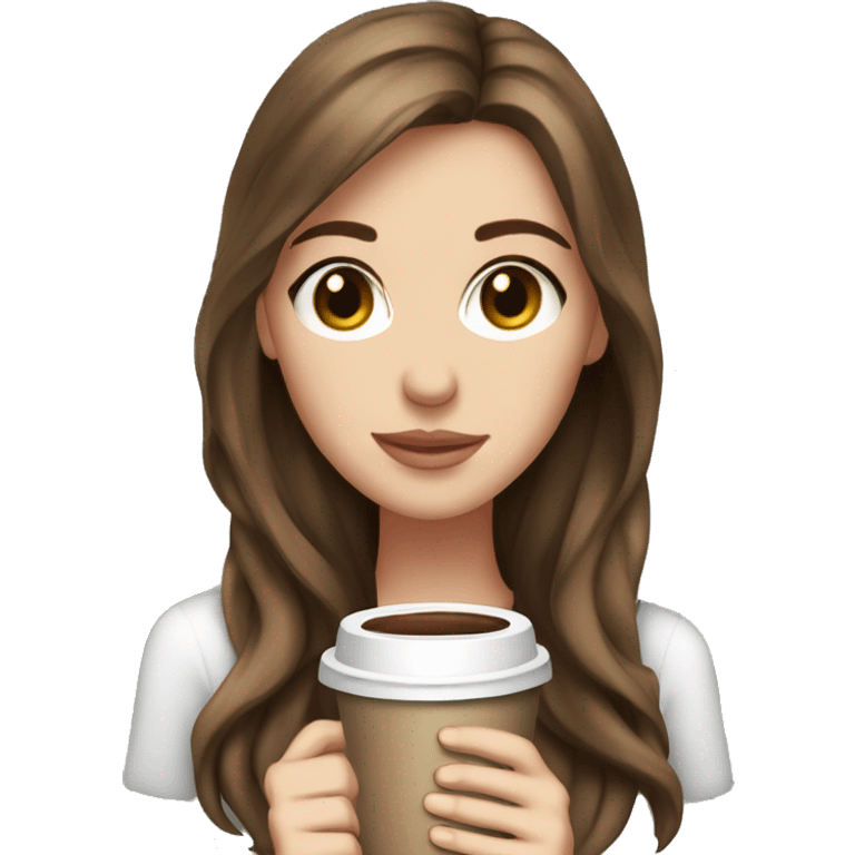 White girl brown hair drink coffe emoji