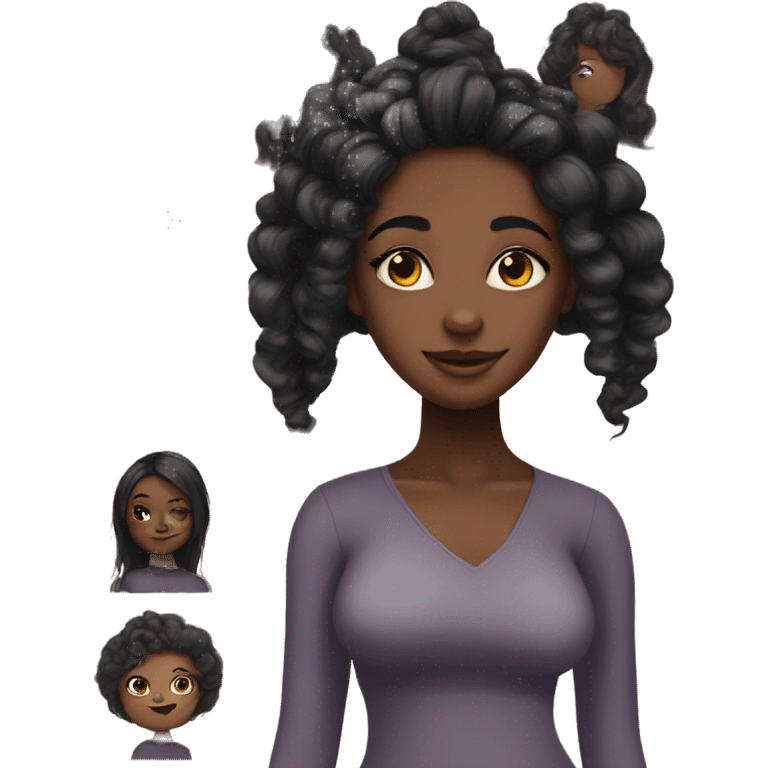 Black girl with long middle part wig and baby hairs emoji