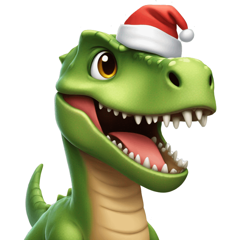 Happy dinosaur with Santa hat emoji