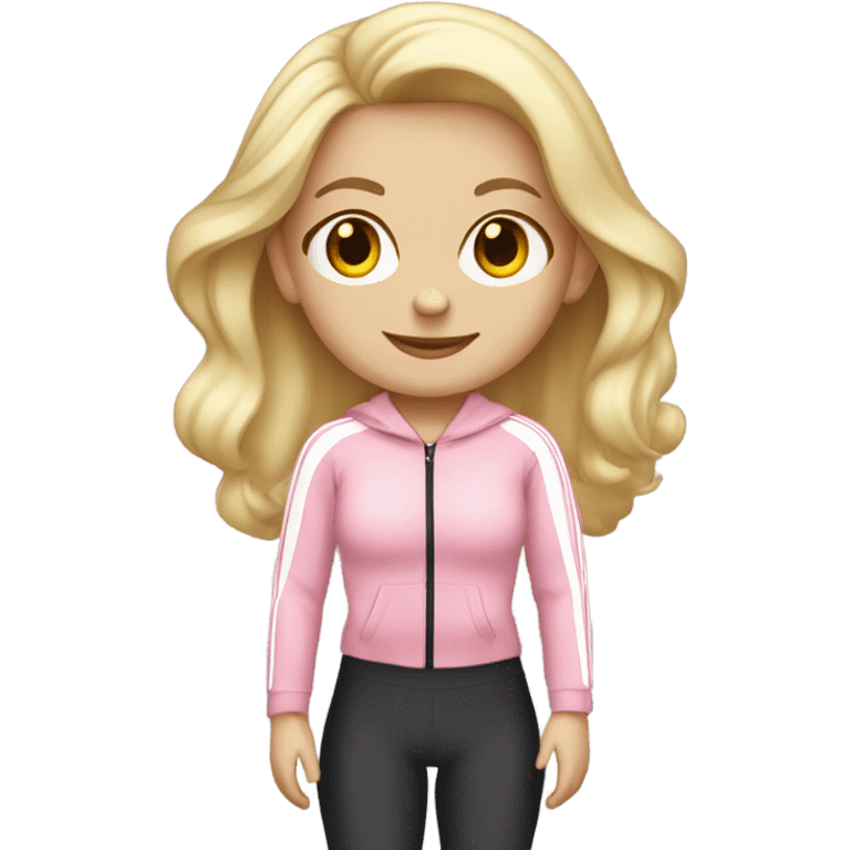 A blonde white girl in a light pink tracksuit with a fitness mat emoji