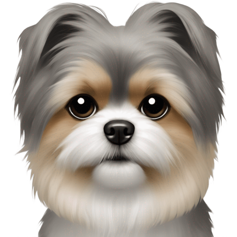 Pomeranian Shih Tzu mix with gray and black fur and black eyes pointy ears emoji