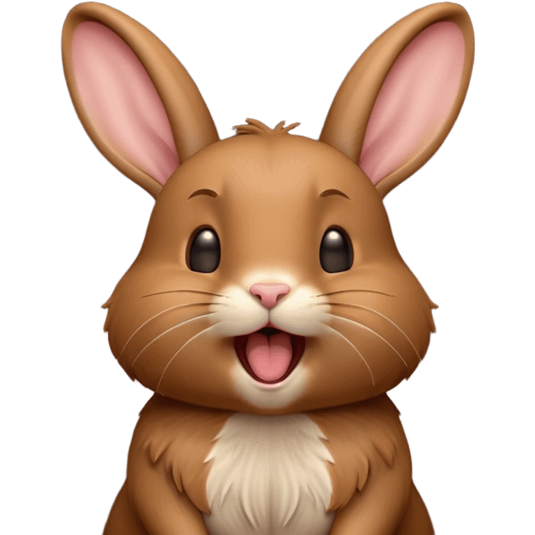 Cinematic Cute Yawning Brown Rabbit Portrait Emoji, Head tilted slightly with a dramatic, wide-open yawn, showcasing a smooth, rich brown fur with floppy ears, round brown eyes barely open in drowsy contentment, Simplified yet irresistibly adorable features, highly detailed, glowing with a soft, cozy glow, high shine, relaxed yet expressive, stylized with a touch of whimsy, bright and endearing, soft glowing outline, capturing the essence of a sleepy yet affectionate bunny, so drowsy it feels like it could stretch out of the screen and curl up for a nap! emoji