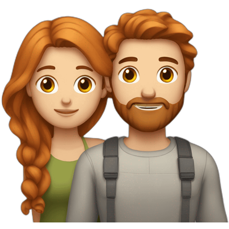 Bearded brown-haired man and girlfriend with long ginger hair emoji