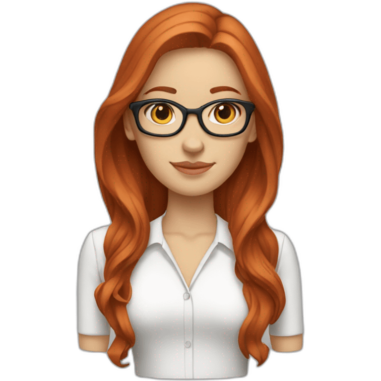 White-girl-with-long-hair-red-head-eyes-brown-wearing-glasses-blouse-formal-white emoji