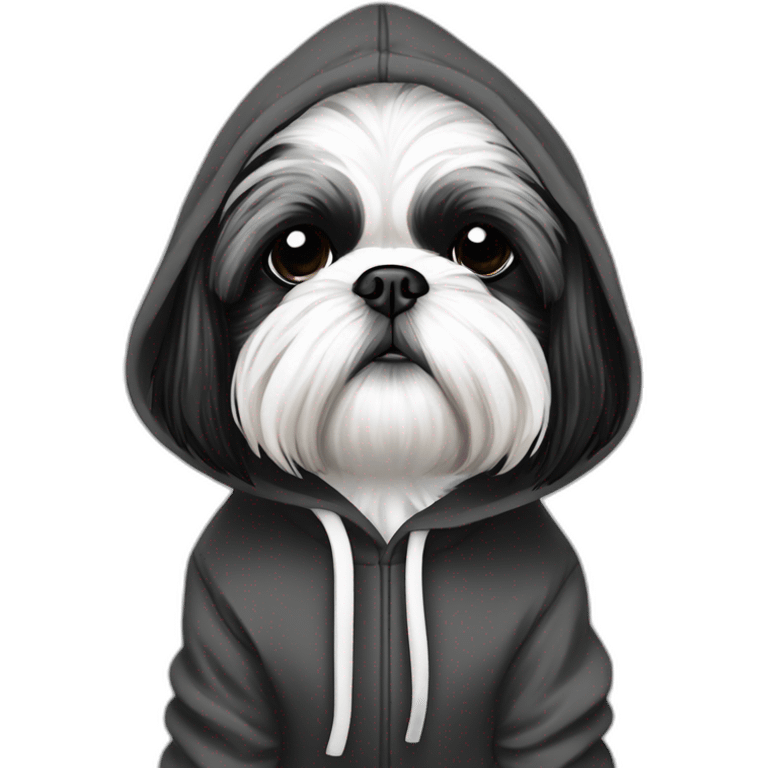 Black and white only colored Shih Tzu with hoodie￼ emoji