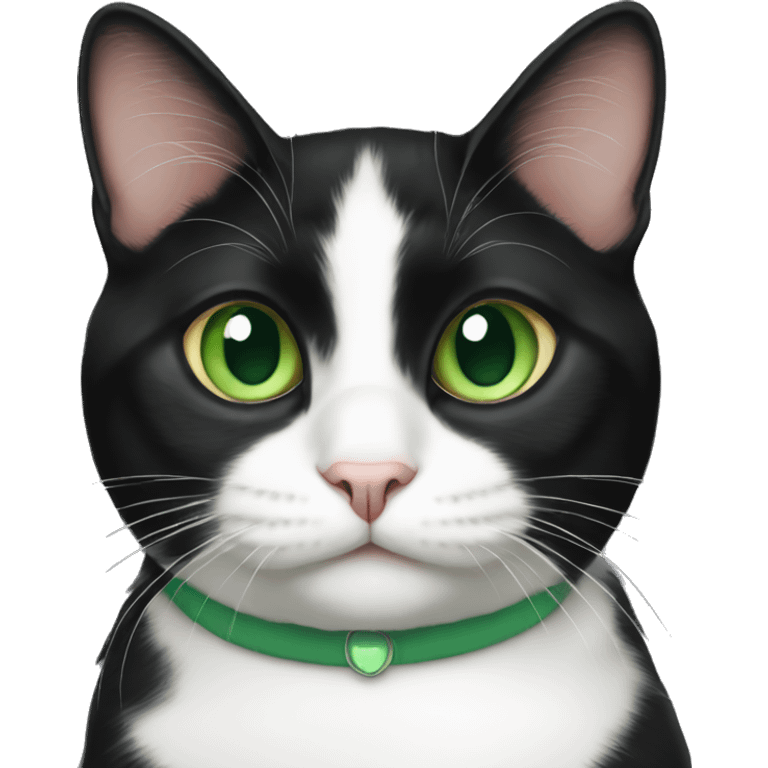 Tuxedo cat with green eyes emoji