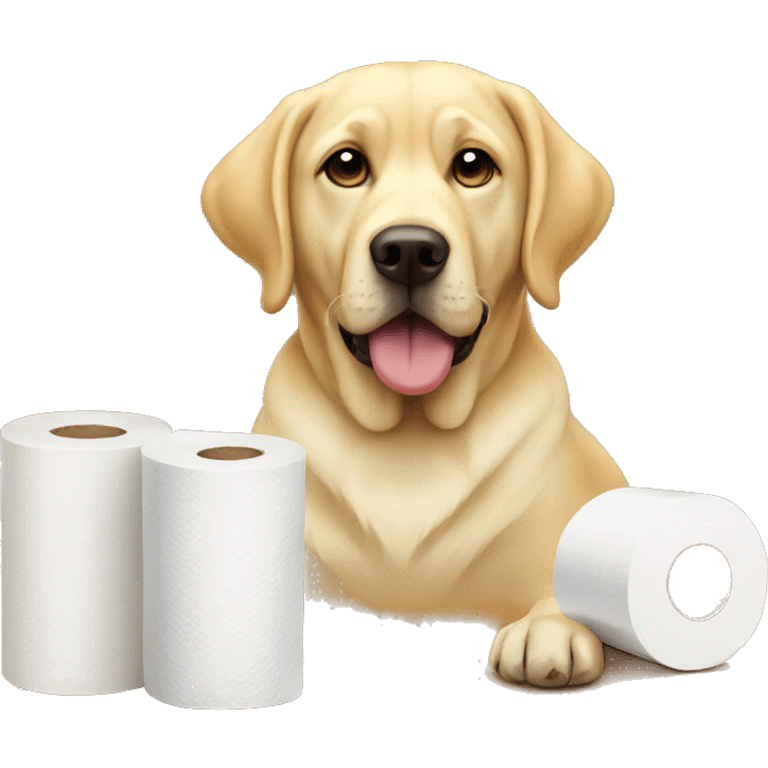 Yellow lab with a roll of toilet paper emoji