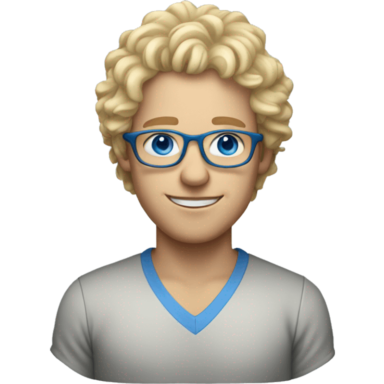 Male with white skin, blue eyes, curly blond hair and with eye glasses  emoji