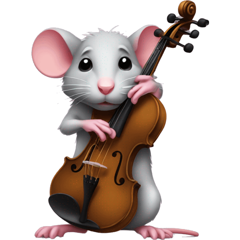 a sad rat with a pink bow on his head, playing violin emoji