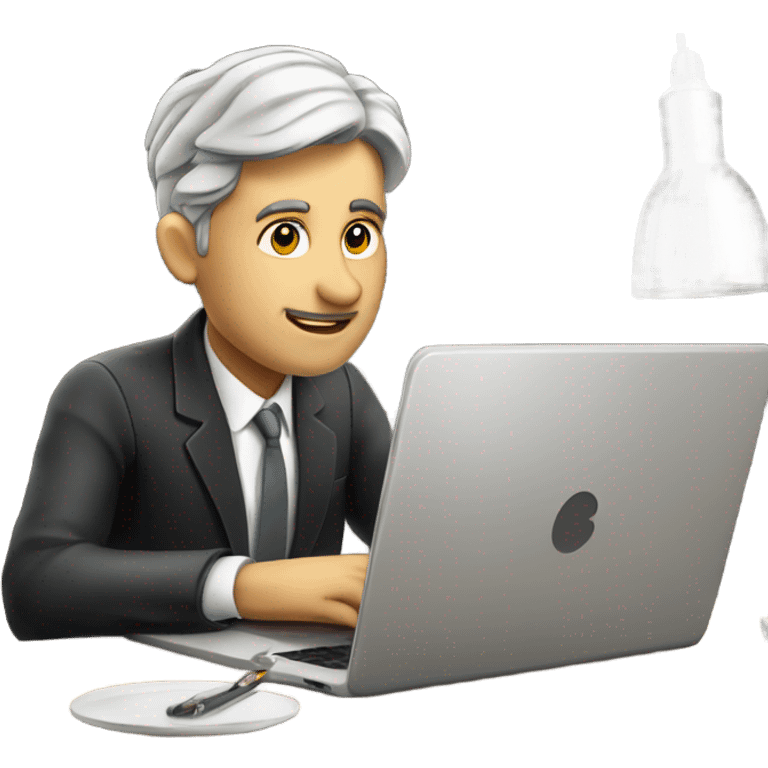 Rich man working setting on a chair and near the table with laptop he is very beautiful and he is from Germany  emoji