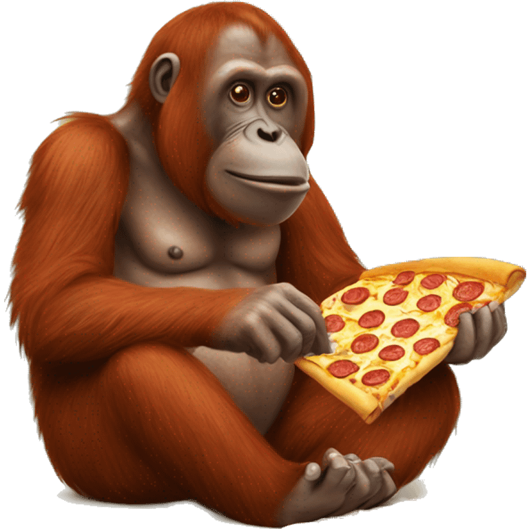 Orangutan sitting down eating pizza  emoji