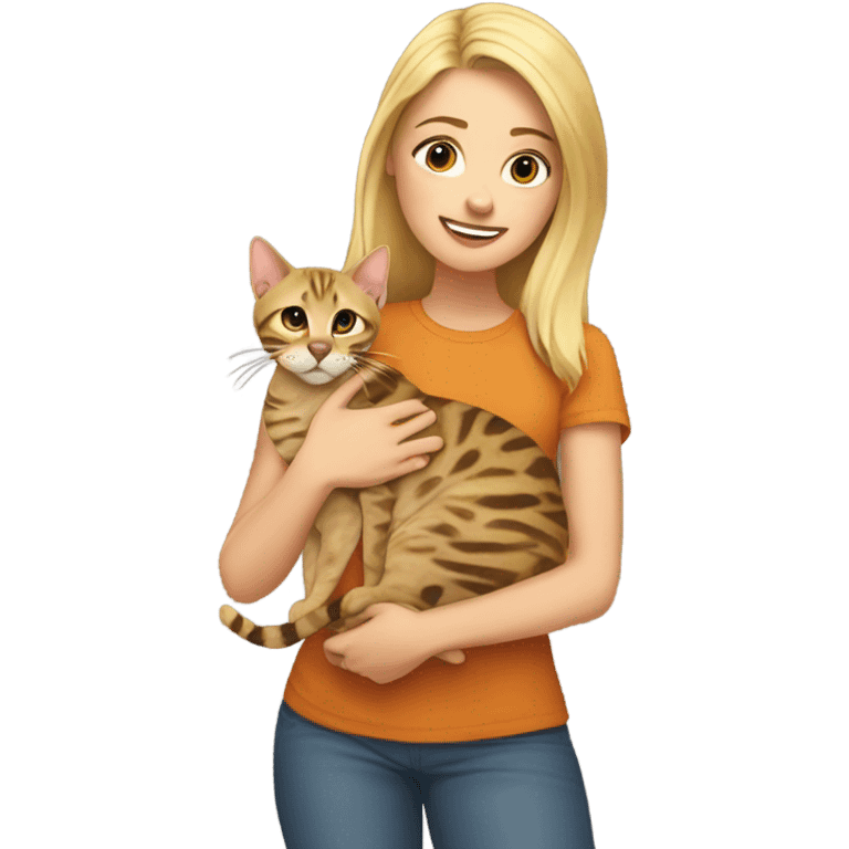 Blonde girl with bengal cat emoji