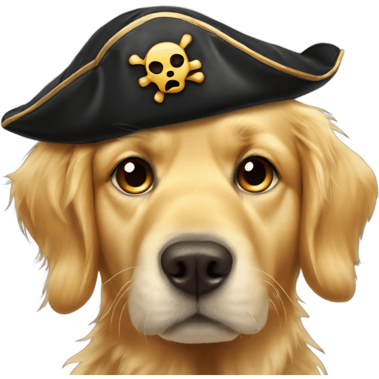 Golden retriever with pirate hat and eye patch emoji