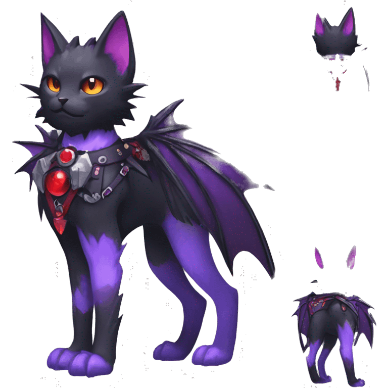 cool edgy black punk purple red ethereal fantasy nargacuga-bat-cat-Fakemon collar harness full body emoji