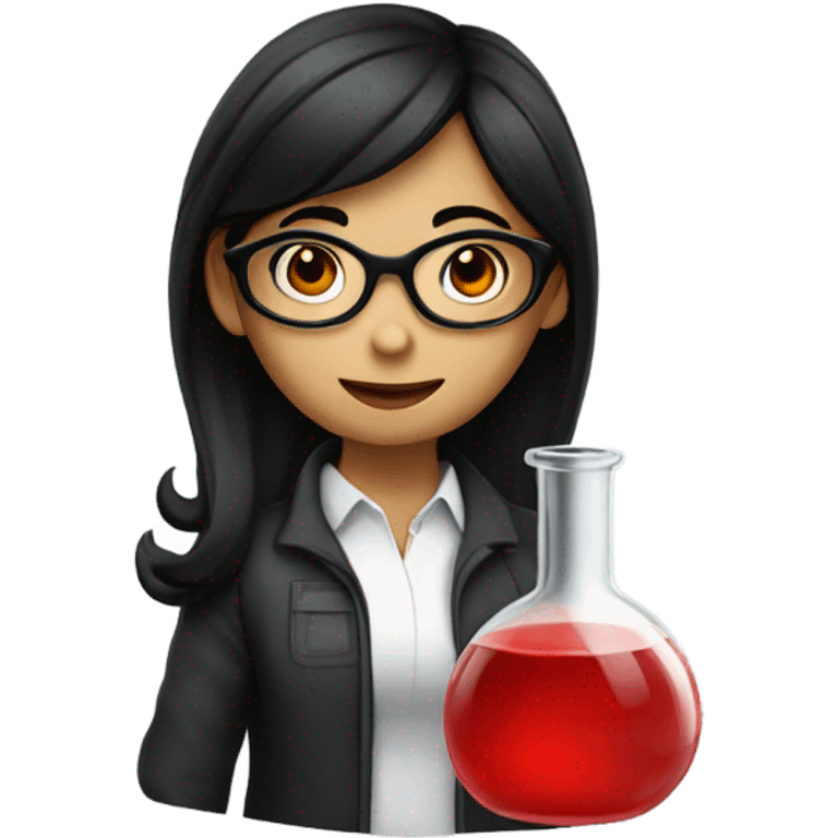 girl with black hair and glasses holding red lab emoji