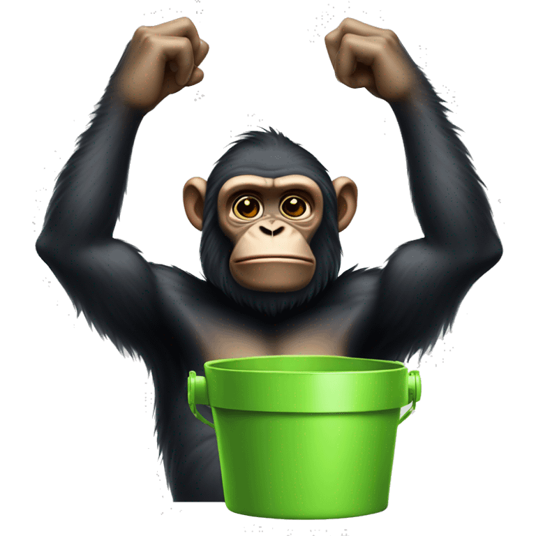 Ape covering ears pointing at a bucket of slime emoji